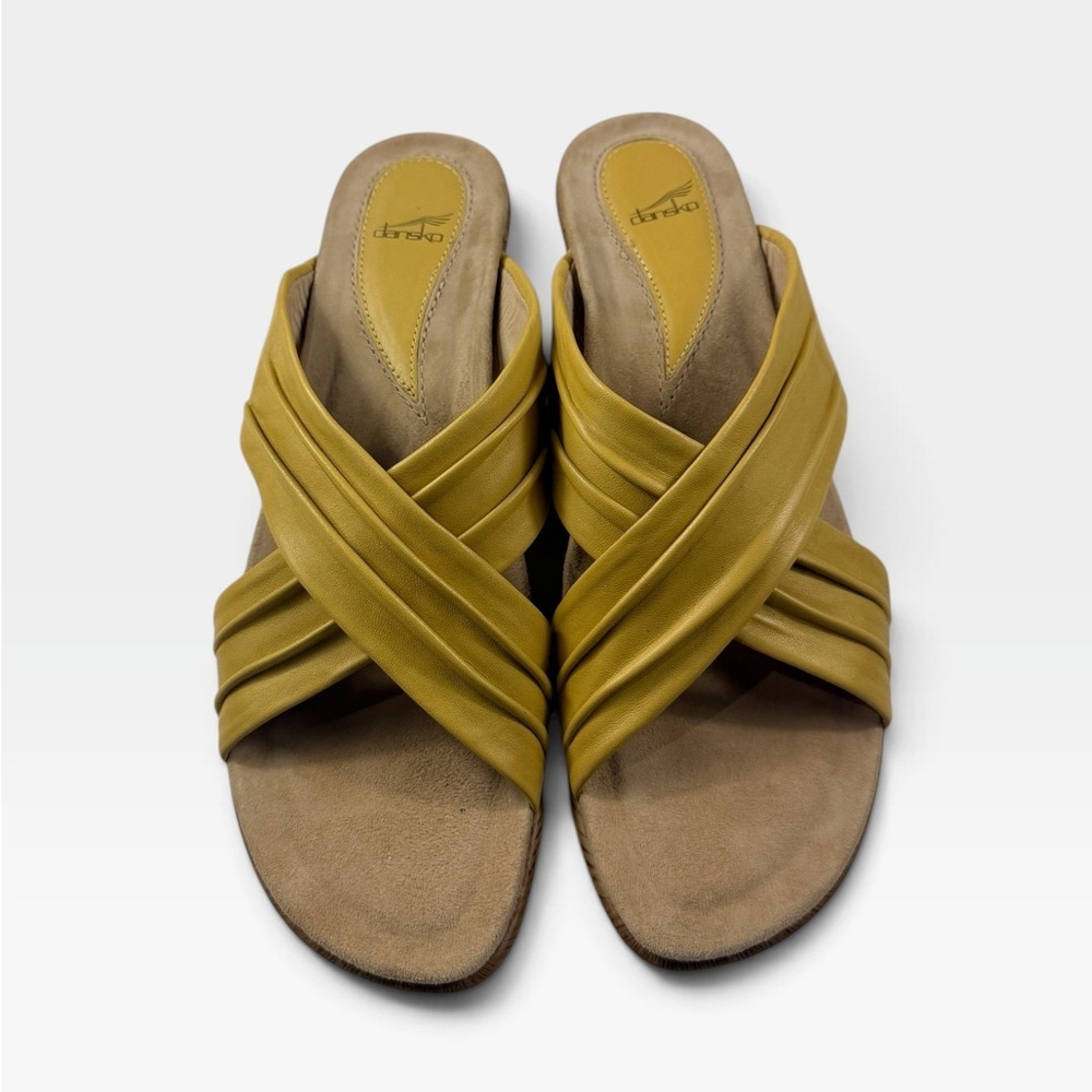 Dansko Avalon Nappa Wedge Slide Sandals Womens 41 Cornsilk Yellow Leather